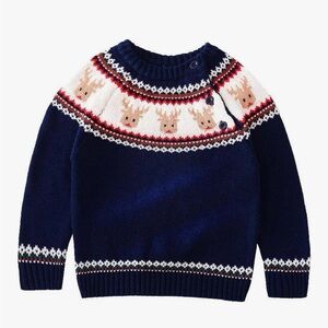 Navy Reindeer Knit Cotton Sweater- holiday